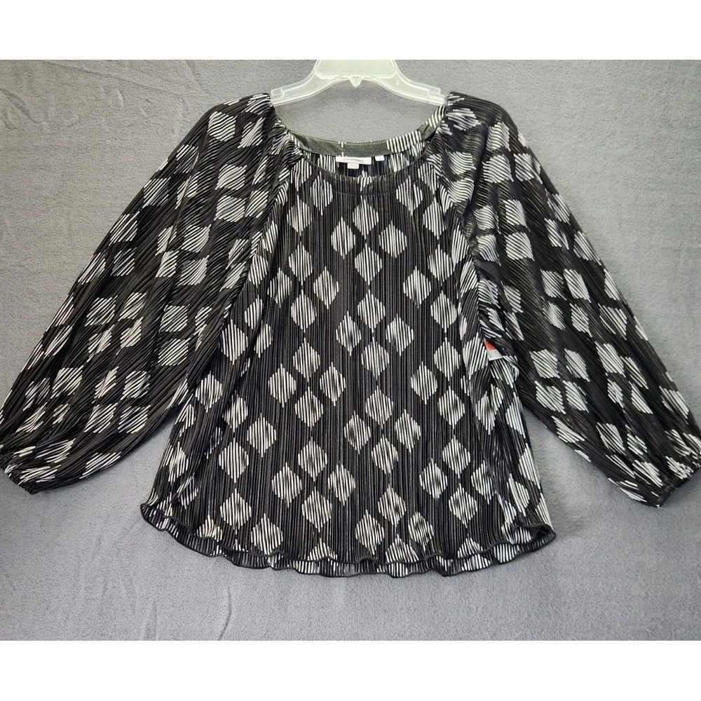 Chico's Shimmery‎ Crinkle Pleated Top 3/4 Balloon Sleeves Size 2 Large Flowy